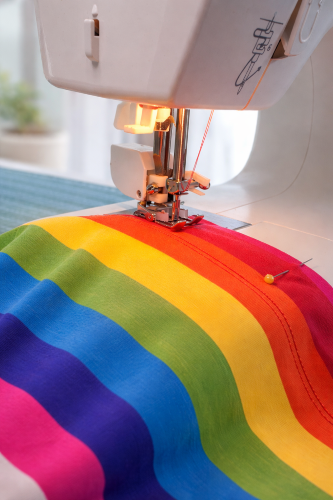 rainbow fabric under sewing machine