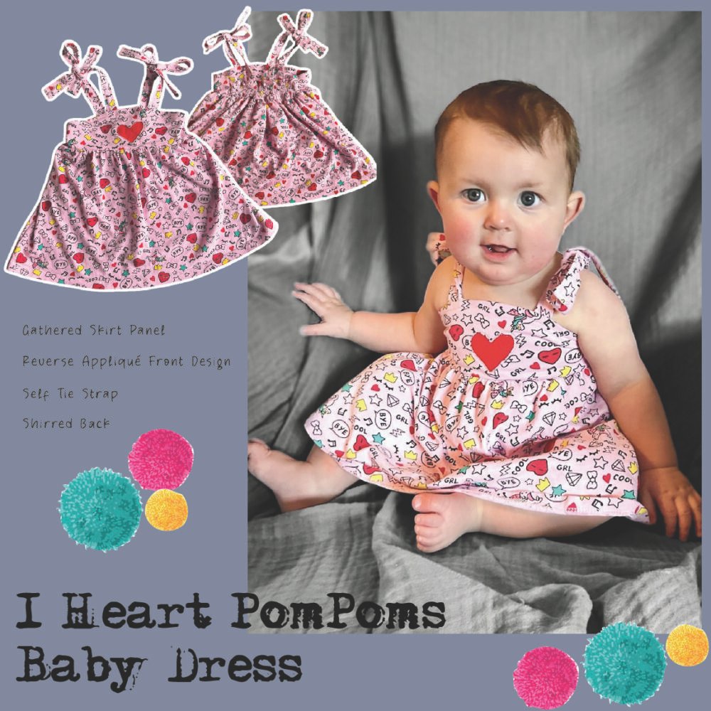 I Heart Pom Poms – Baby Dress Sewing Pattern (0–12m)
