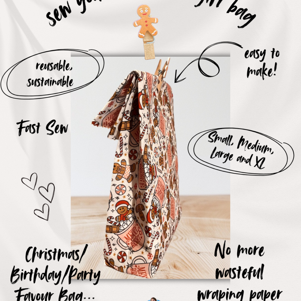 Reusable Fabric Gift Bags – Digital Sewing Tutorial (No Printer)