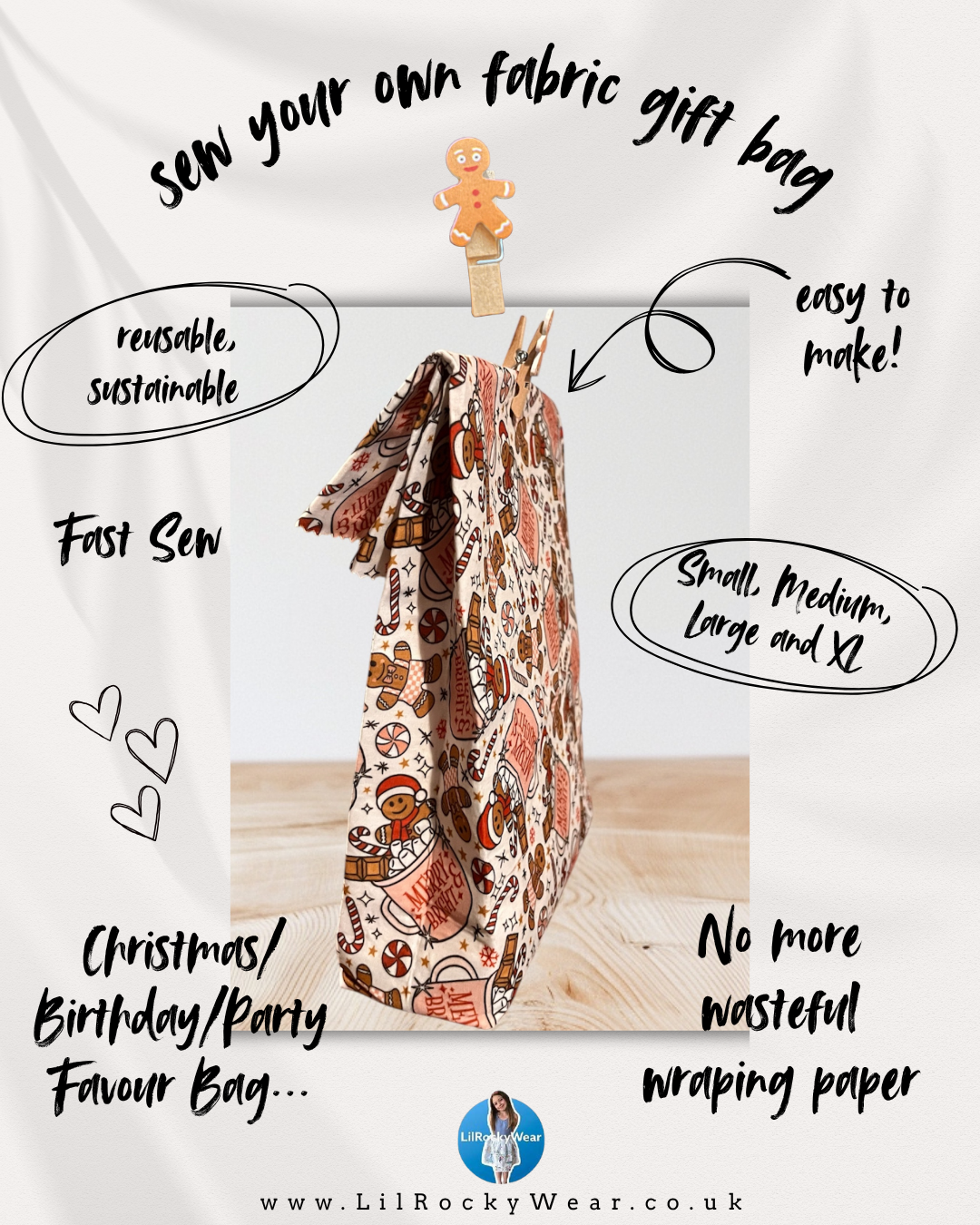 Instagram Post - Sew Your Own Gift Bags This Christmas! Reusable Fabric Gift Bags – Digital Sewing Tutorial (No Printer)