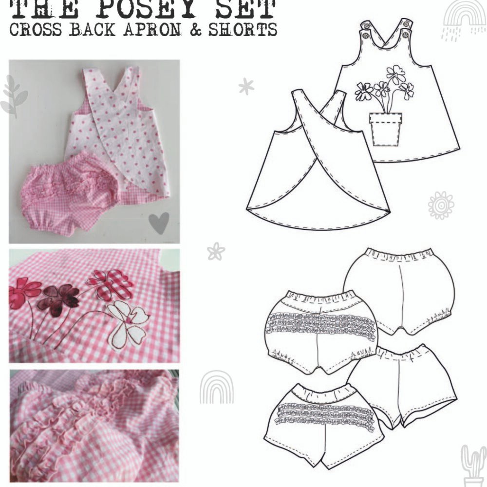 Posey Set – Baby Shorts & Cross-Back Apron Sewing Pattern (0–3yrs)