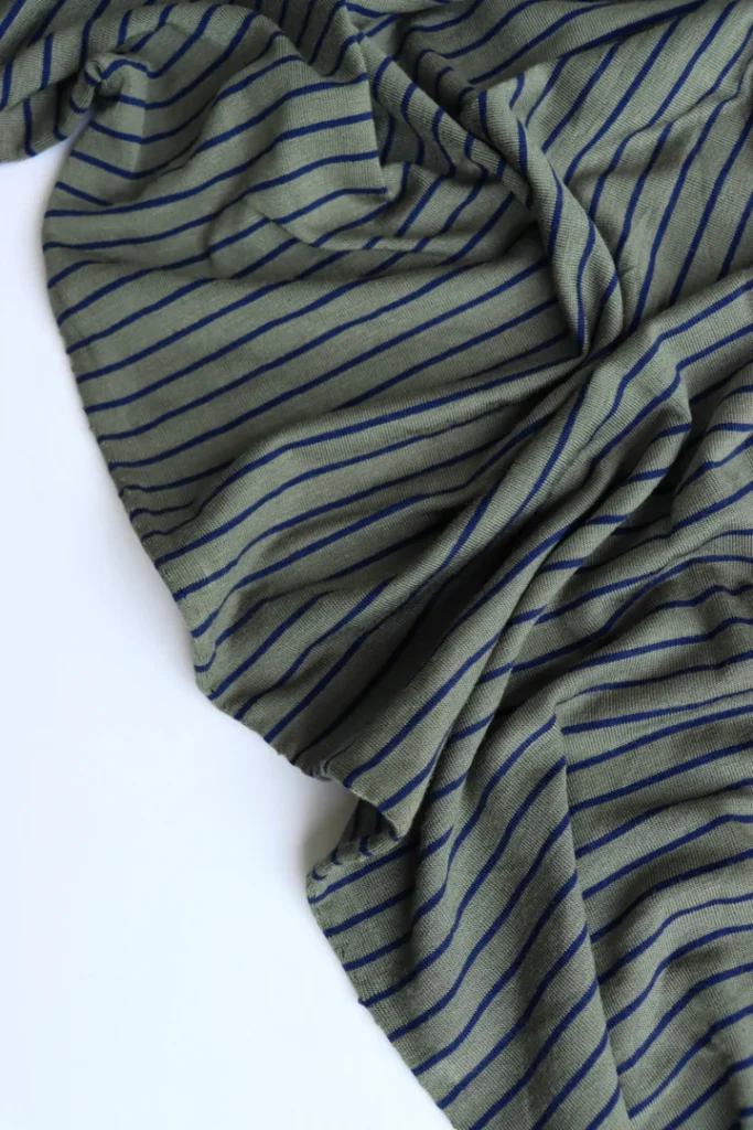 7 Knit Fabrics You Should Know: Uses, Benefits & Certifications Olive Navy Stripe Rayon Spandex Jersey A0xwG5awjeTRj7Ly 683x1024