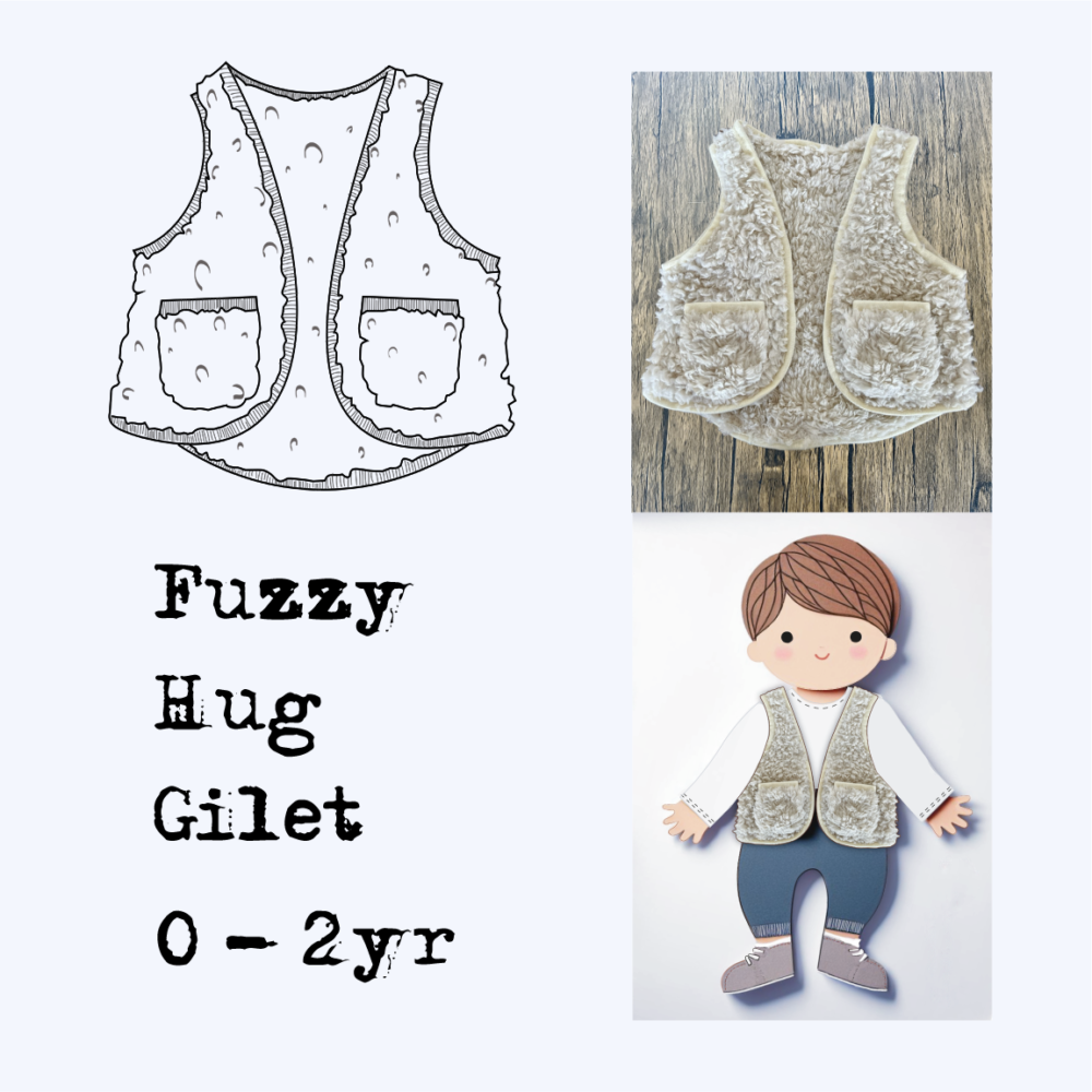 Fuzzy Hug – Gilet Sewing Pattern (Newborn–2yrs) – Free