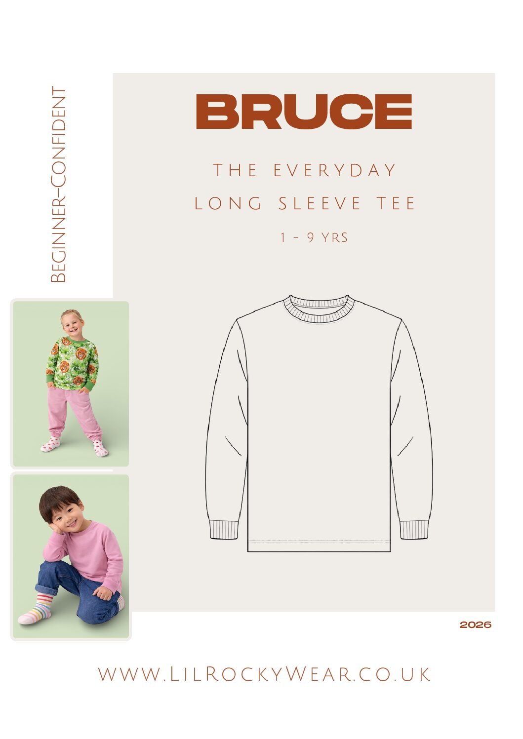 BRUCE – Long Sleeve T-Shirt Sewing Pattern (1/2–8/9 Years) PDF